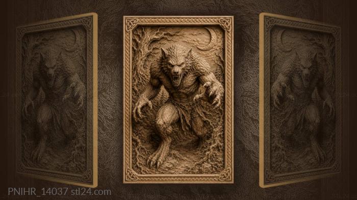 Werewolf reaching claws under a crescent moon 3d STL model