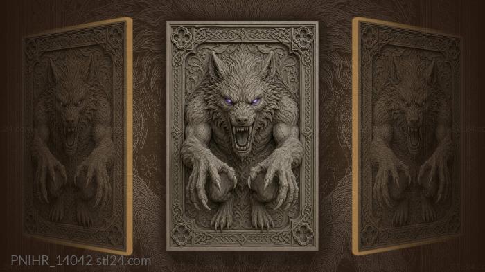 Werewolf head with glowing purple eyes 3d STL model