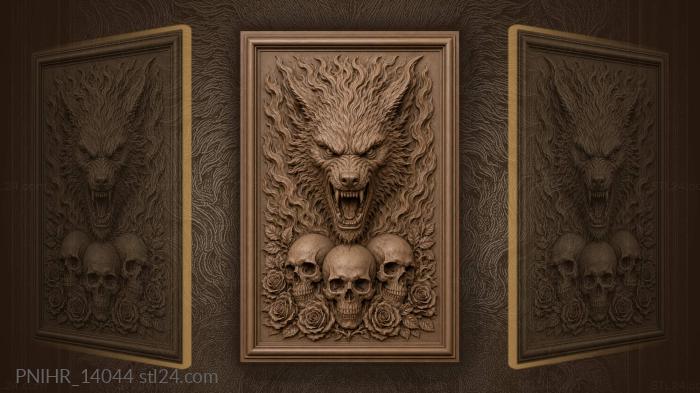 Flaming mane above three skulls 3d STL model
