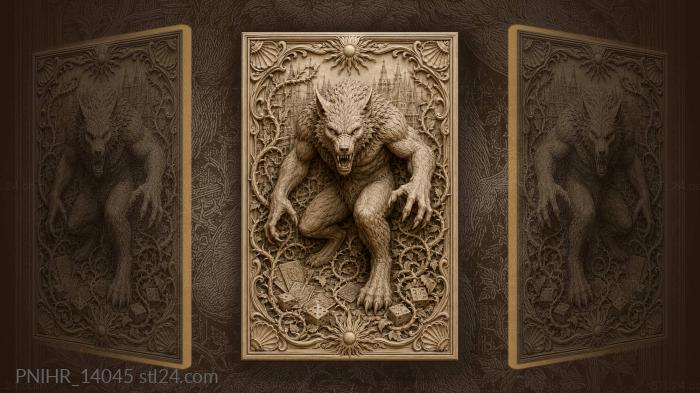 Werewolf among cards dice and thorns 3d STL model