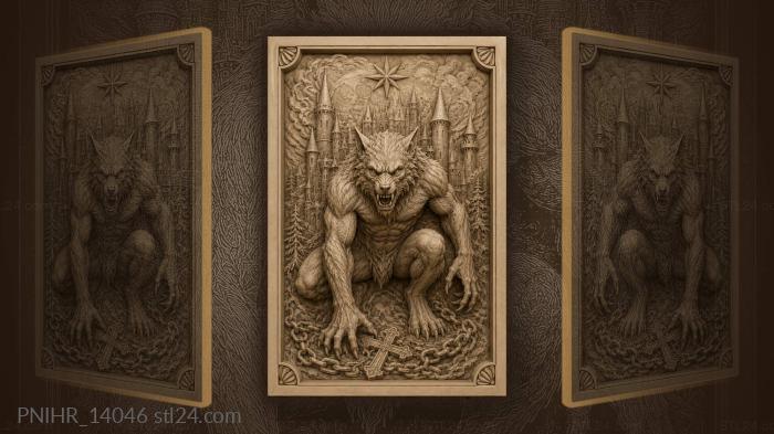 Werewolf facing gothic castle and cross 3d STL model