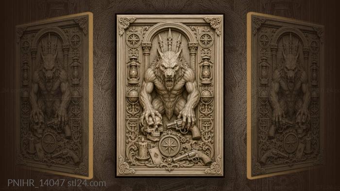 Werewolf paws on skull and revolver 3d STL model