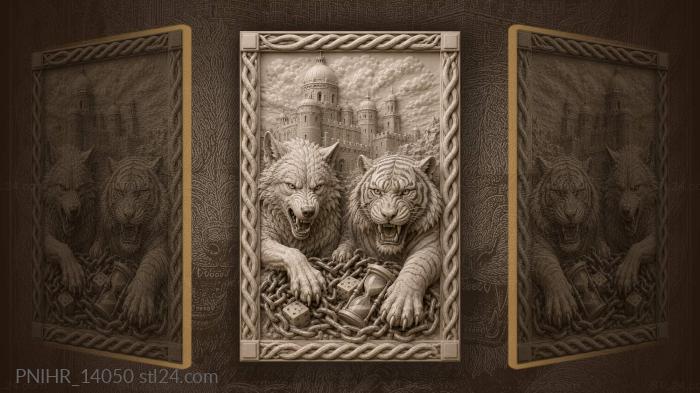 Wolf and tiger over chain with dice 3d STL model