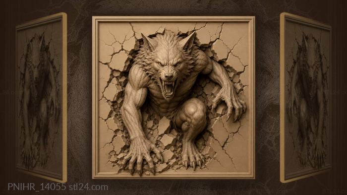 Wolf breaking through cracked stone 3d STL model