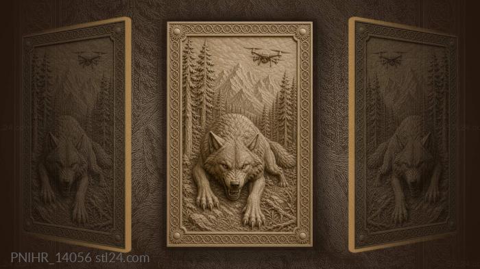 Crouching wolf below a hovering drone 3d STL model