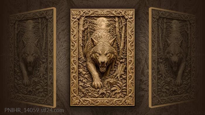 Predator stepping toward moon through trees 3d STL model