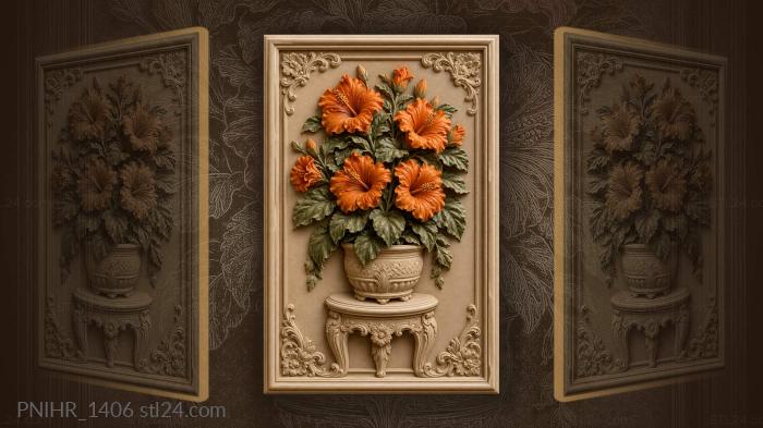 Blooming orange flower in pot 3d STL model