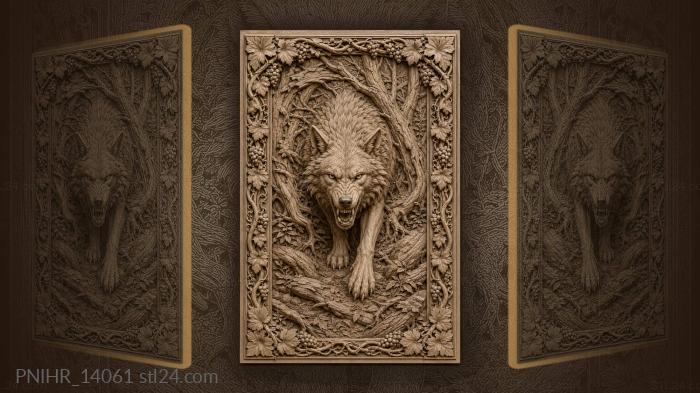 Wolf among roots and hanging grape clusters 3d STL model