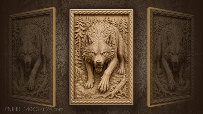 Wolf against tall standing pines 3d STL model
