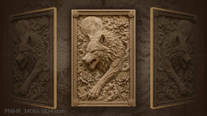 Grey snarl under moon and flowers 3d STL model
