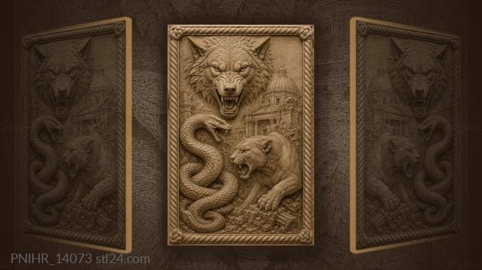 Wolf serpent cougar ancient ruins 3d STL model
