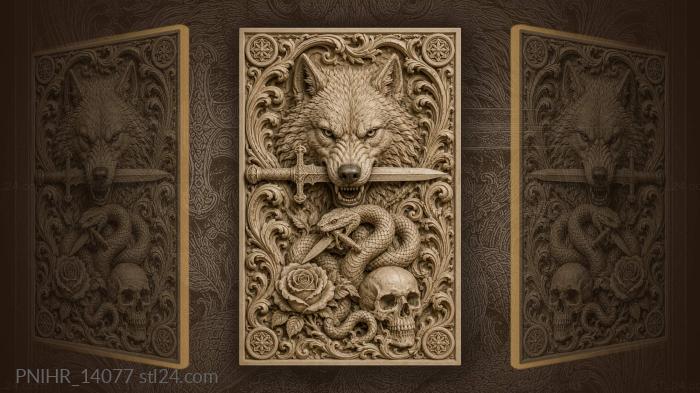 Wolf gripping sword above dagger serpent 3d STL model