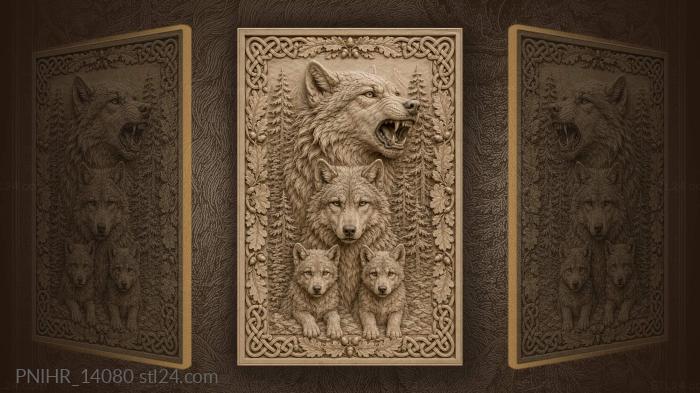 Wolf family in pine forest 3d STL model