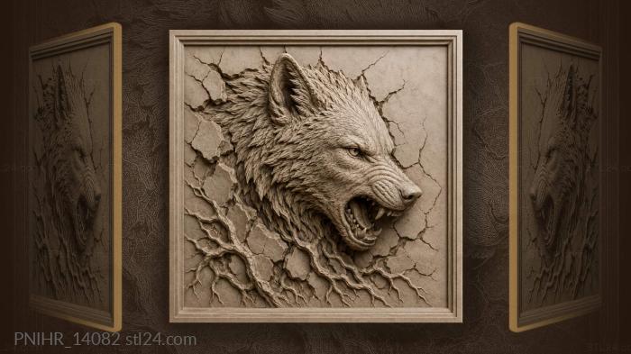 Wolf head from cracked ground 3d STL model