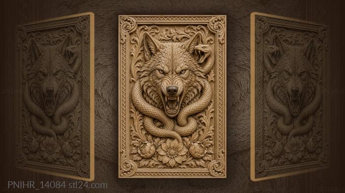 Wolf and serpent floral embrace 3d STL model