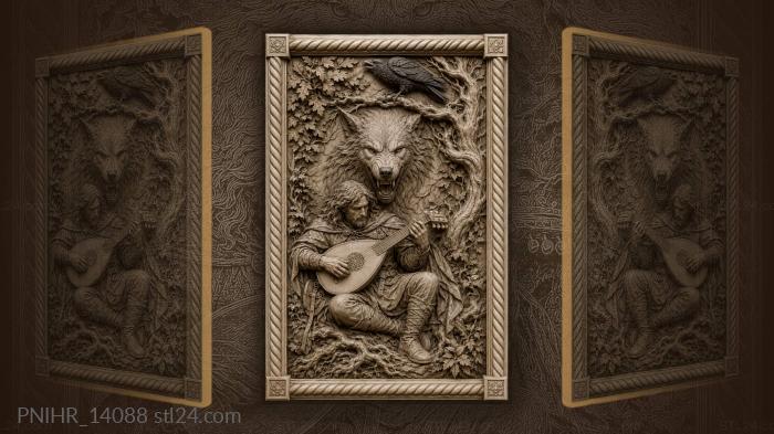 Lute player beneath wolf head 3d STL model