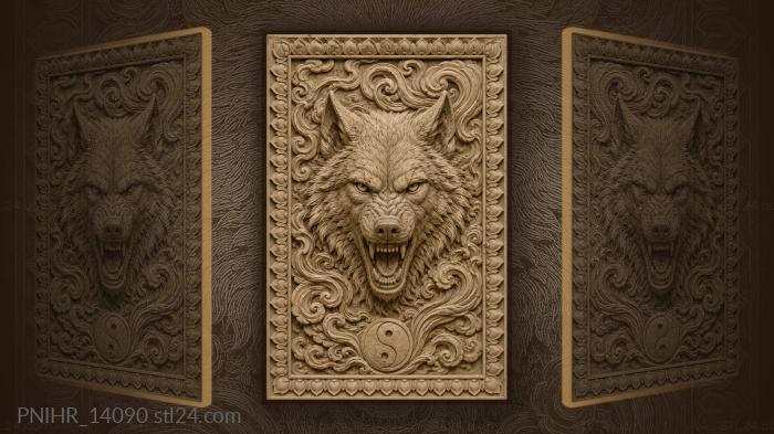 Wolf snarl above a yin yang sign 3d STL model