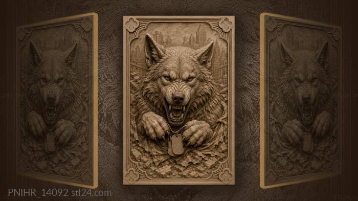Wolf clutching military dog tags 3d STL model