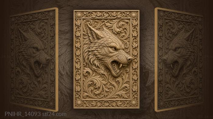 Wolf head amid curling ivy tendrils 3d STL model