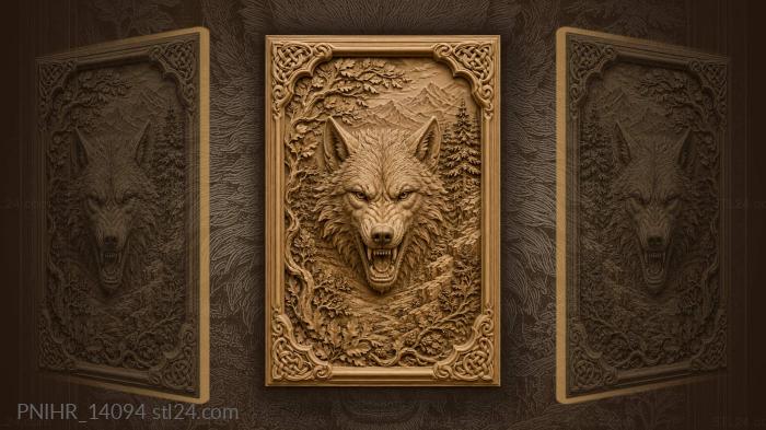 Wolf face above hills and groves 3d STL model