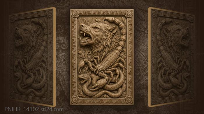 Wolf, scorpion and coiled snake 3d STL model