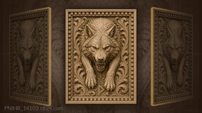 Rune below the leaning wolf 3d STL model