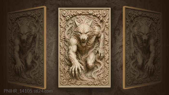 Wolf among oak leaves and acorns 3d STL model