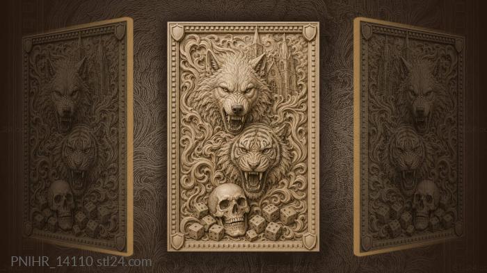 Wolf above tiger and scattered dice 3d STL model