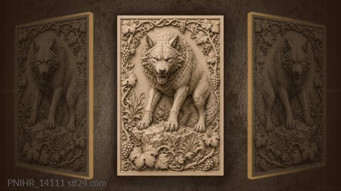 Wolf on stone beside grape clusters 3d STL model
