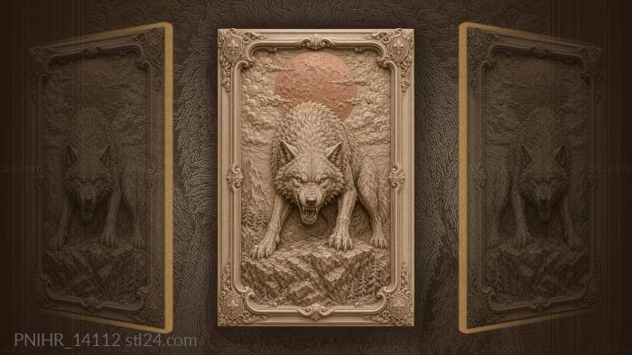 Red star above a snarling wolf 3d STL model
