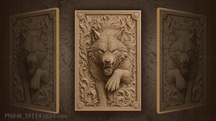 Wolf raising a paw to strike 3d STL model