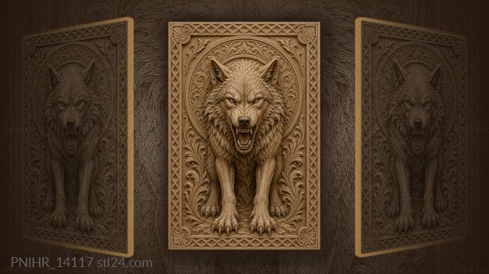 Wolf baring claws before round disc 3d STL model