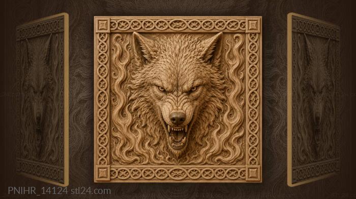Wolf between two columns of fire 3d STL model