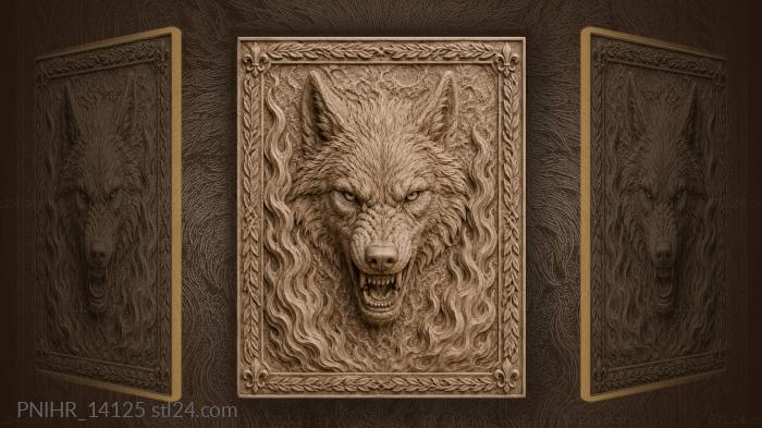 Flame tongues flanking a wolf head 3d STL model
