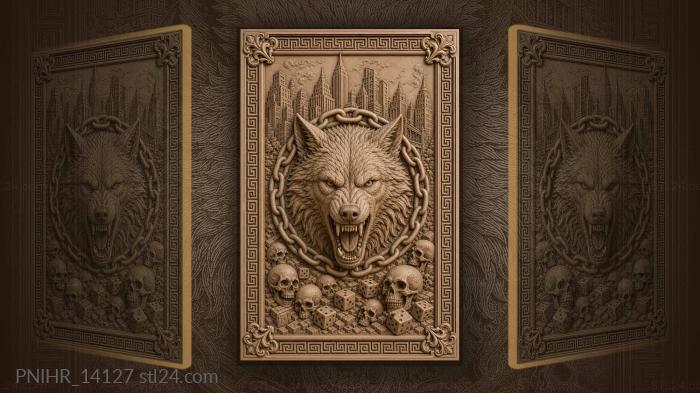 Chain coiled round wolf above skulls 3d STL model
