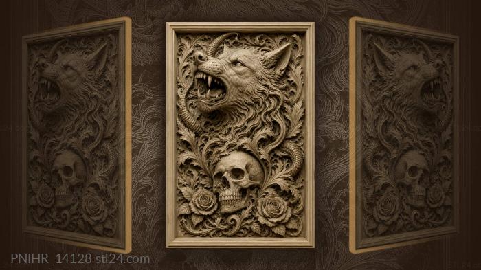 Muzzle from swirling horns above skull 3d STL model