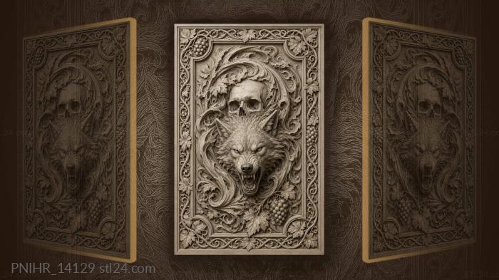 Wolf emerging from swirling skull 3d STL model