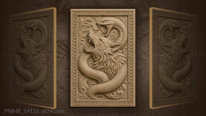 Serpent coiled around the snarling wolf 3d STL model