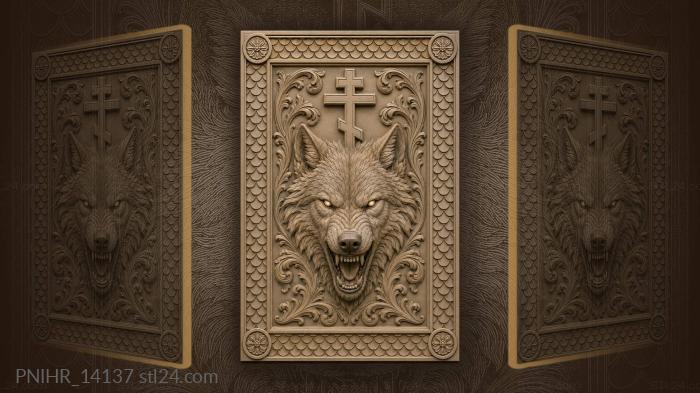 Orthodox cross above the wolf 3d STL model