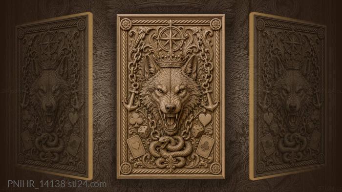 Crowned wolf with anchors cards and snake 3d STL model