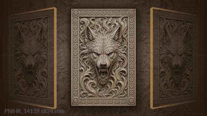 Fiery swirls behind a wolf muzzle 3d STL model