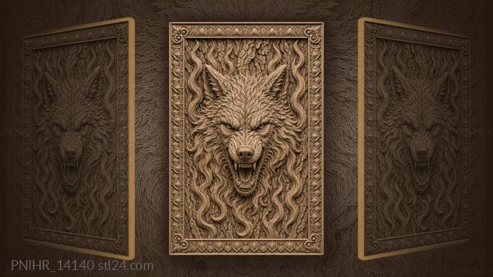 Bark wolf among lotus petals 3d STL model