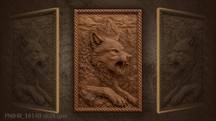 Beast lifting muzzle toward mountains and clouds 3d STL model