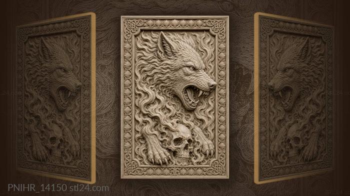 Skull at paws of burning wolf 3d STL model