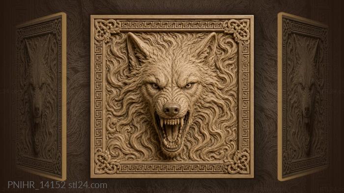Fierce wolf head with swirling fur 3d STL model