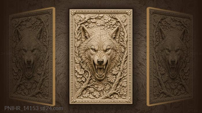 Snarling wolf in thick branches 3d STL model