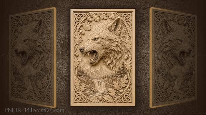 Snarling head above waterfall and mountains 3d STL model