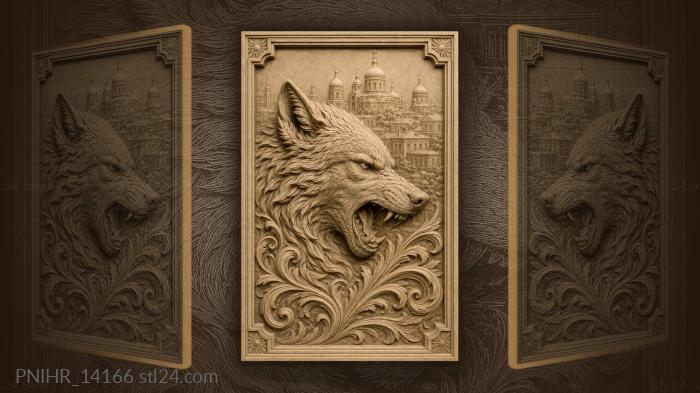 Wolf and ancient city skyline 3d STL model