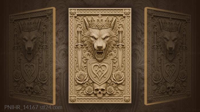Crowned wolf with shield and two daggers 3d STL model