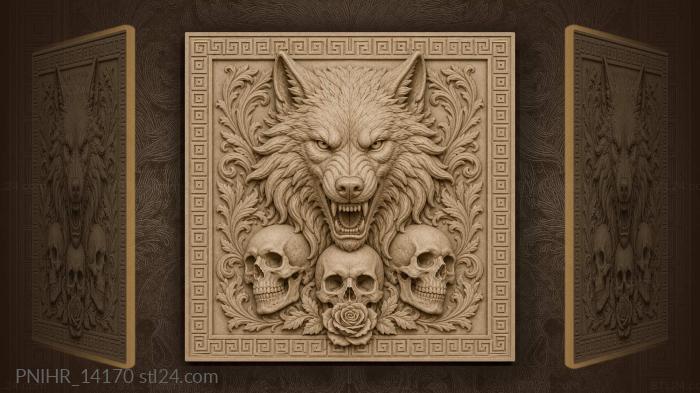 Single rose between three pale skulls 3d STL model